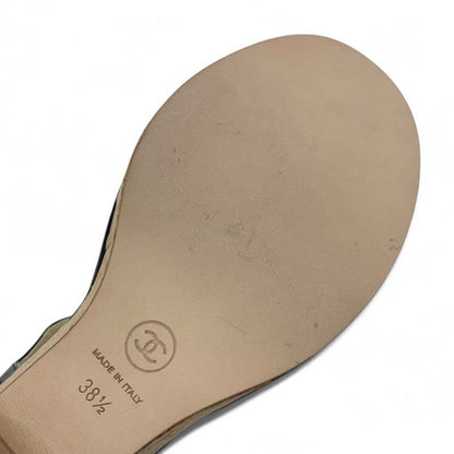 Chanel Sandals Shoes Leather Cork Black Brown Coco Mark Wedge Sole Strap