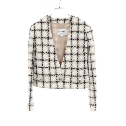 Chanel Collarless Jacket Tweed P62411v47773 Wool Jacket Ladies Used a