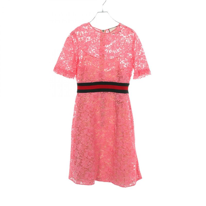 Gucci Dress Webbing Line 424791 Pink Cotton Nylon Dress Women Used B