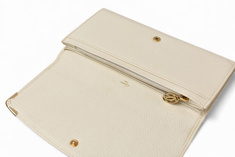 Cartier Wallet Cartier Long Wallet Marcello 2C Perforated Logo White