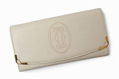 Cartier Wallet Cartier Long Wallet Marcello 2C Perforated Logo White