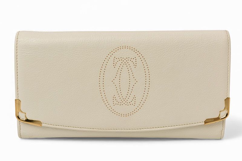 Cartier Wallet Cartier Long Wallet Marcello 2C Perforated Logo White