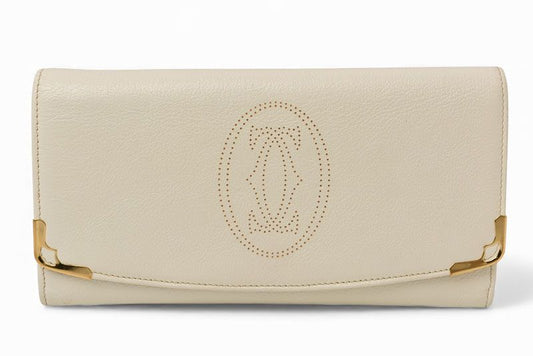 Cartier Wallet Cartier Long Wallet Marcello 2C Perforated Logo White