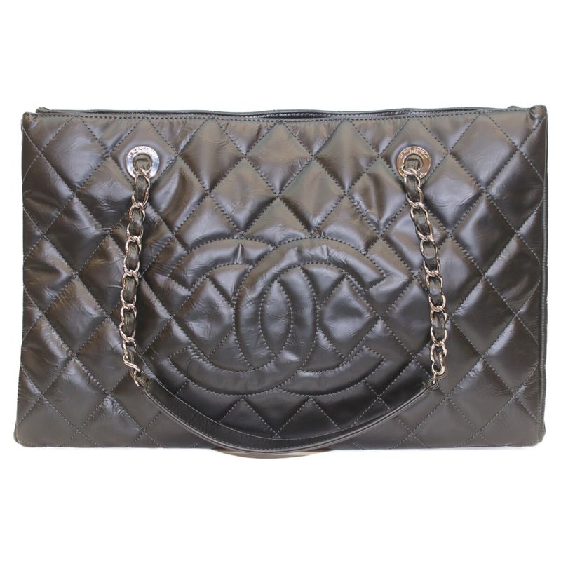 Chanel No 13 Black Silver Hardware Patent Chain Tote