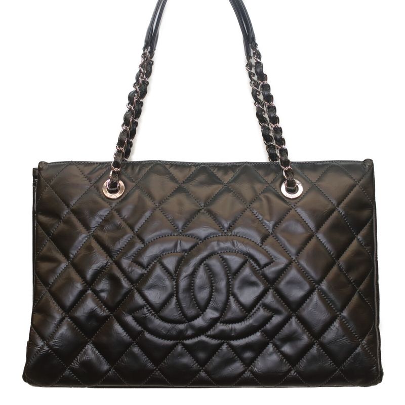 Chanel No 13 Black Silver Hardware Patent Chain Tote