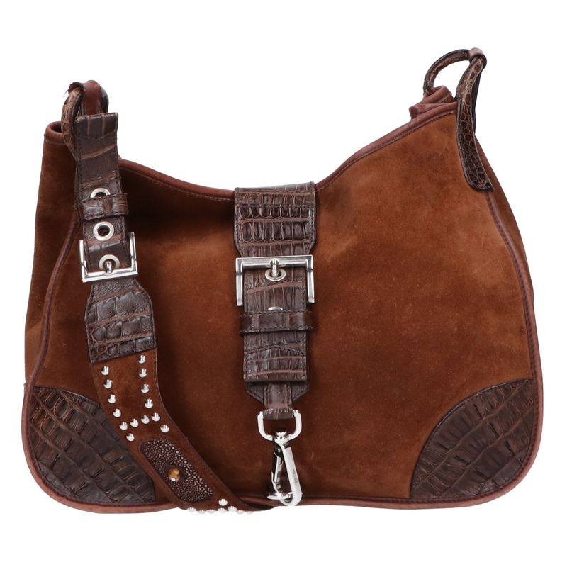 Prada Va0539 Triangle Plate Calf Suede X Leather X Croc X Ray Taiga Eye Studs