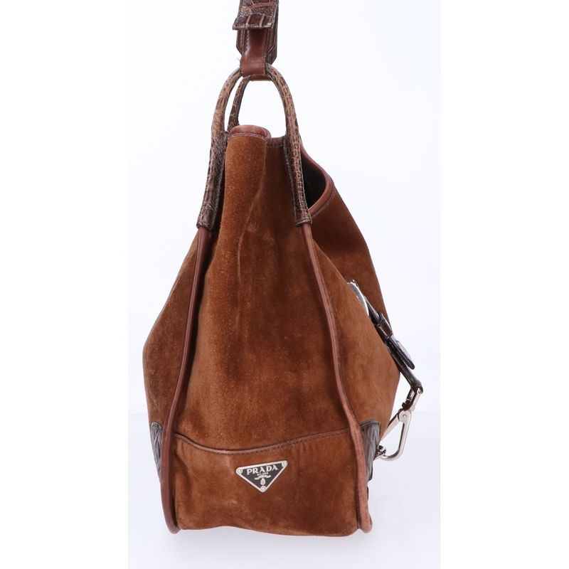 Prada Va0539 Triangle Plate Calf Suede X Leather X Croc X Ray Taiga Eye Studs