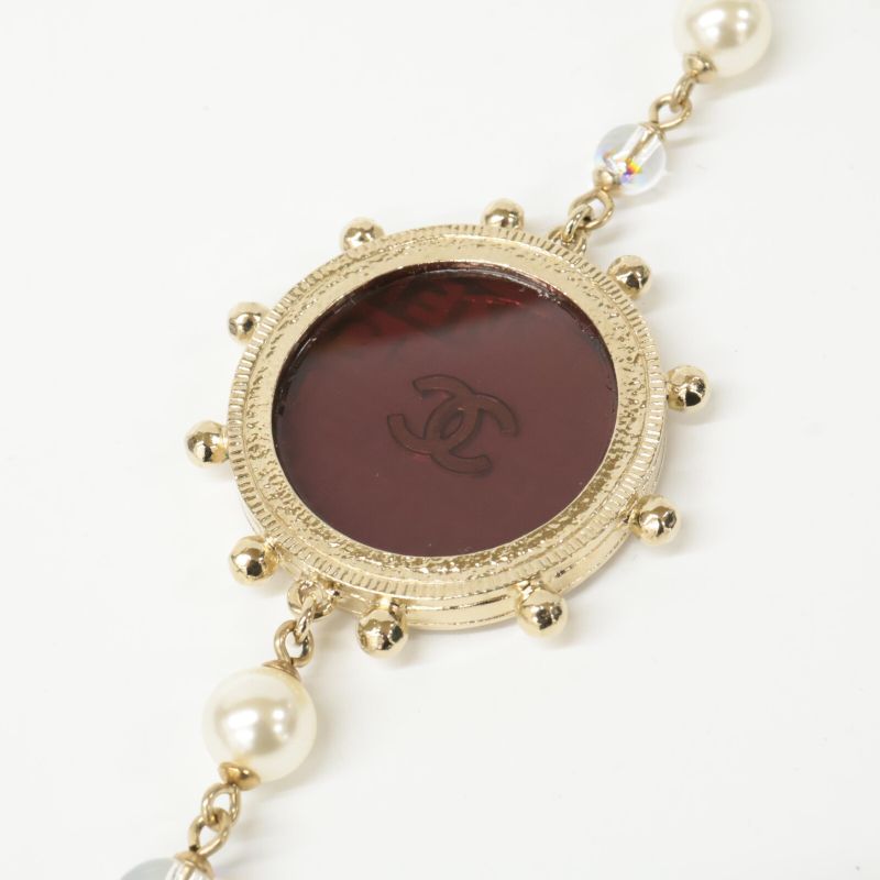 Chanel A19 C Coco Mark Round Plate Faux Pearl Long