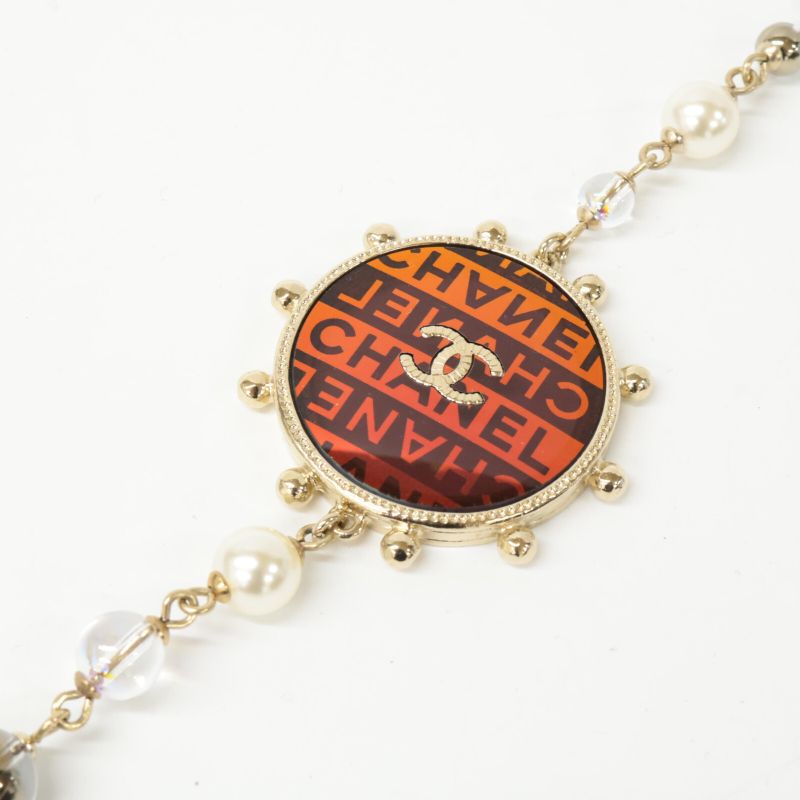 Chanel A19 C Coco Mark Round Plate Faux Pearl Long