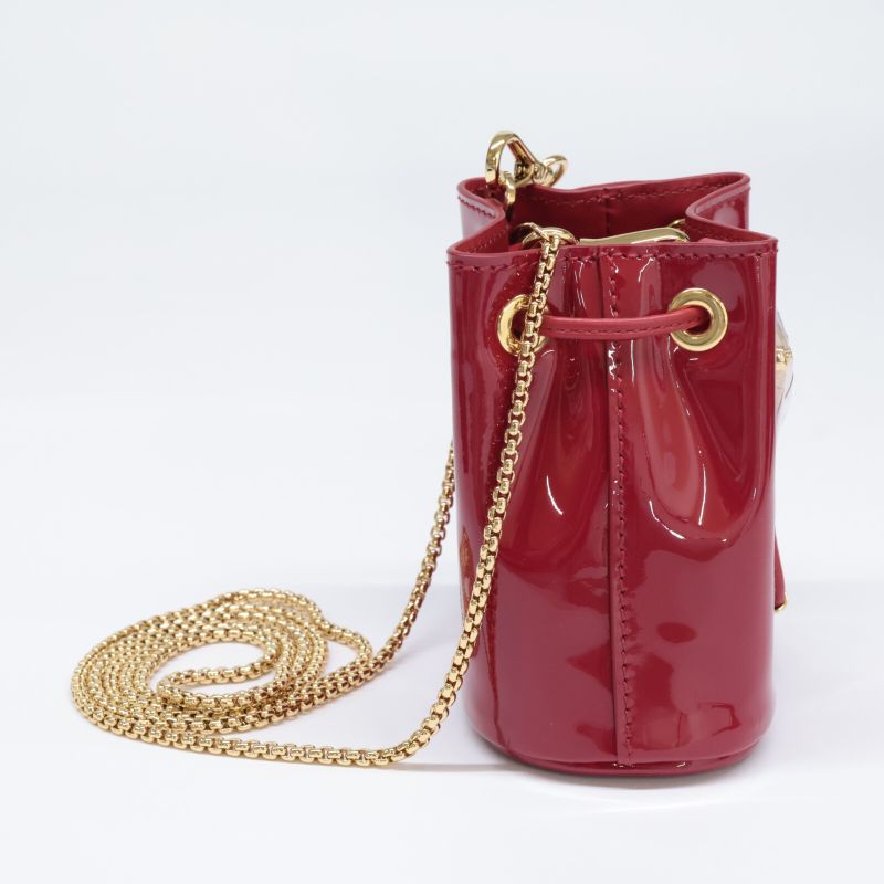 Prada Unused 1nr016 Triangle Logo Patent Mini Pouch Drawstring Ring Drawstring