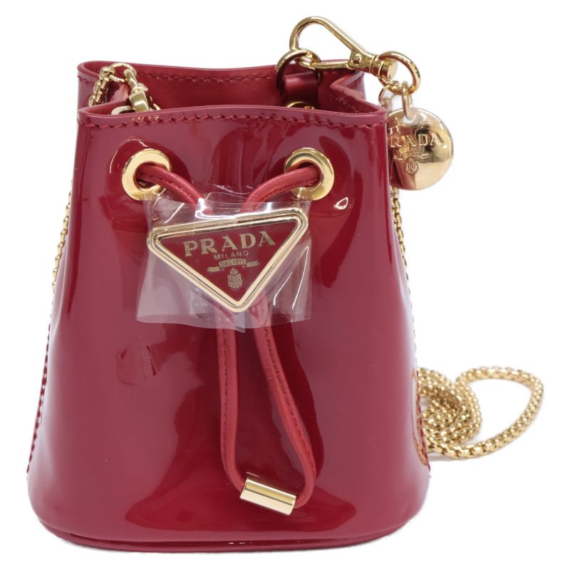 Prada Unused 1nr016 Triangle Logo Patent Mini Pouch Drawstring Ring Drawstring