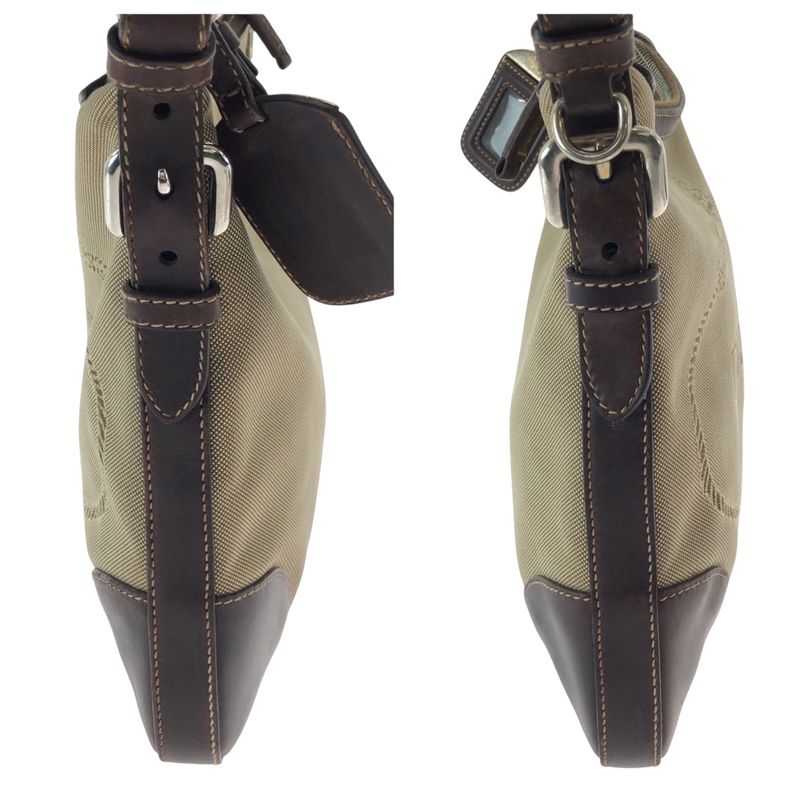 Prada Logo Jacquard Brown Silver Hardware Canvas Shoulder Bag Pochette Women