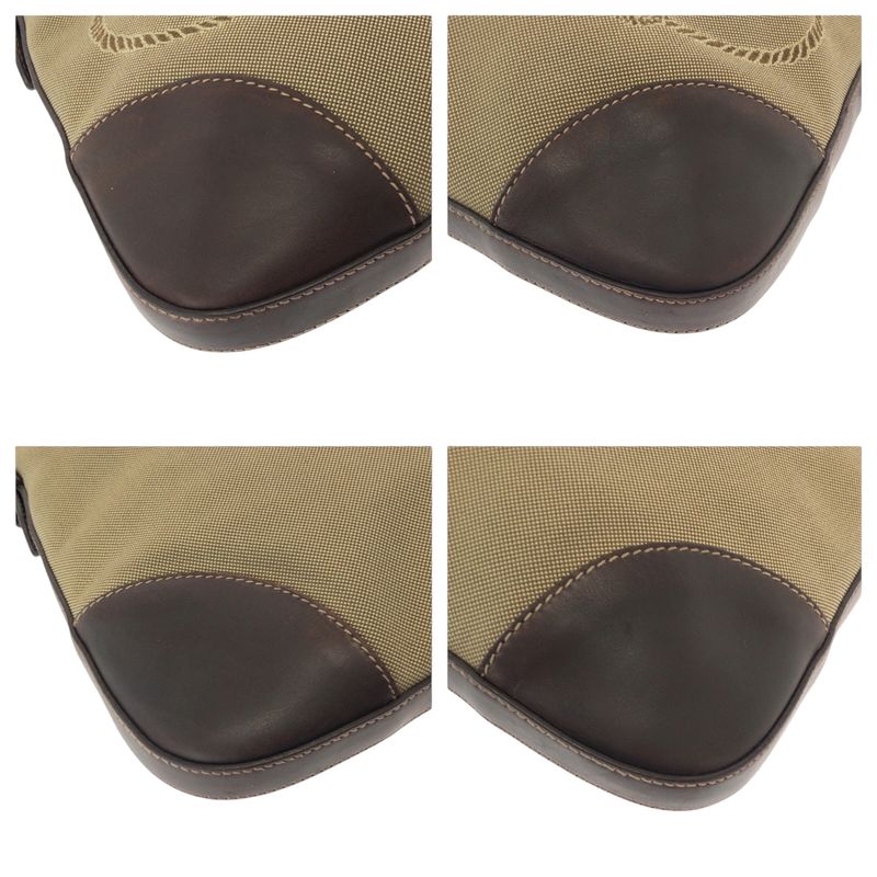 Prada Logo Jacquard Brown Silver Hardware Canvas Shoulder Bag Pochette Women