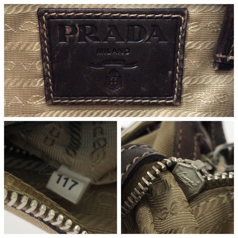 Prada Logo Jacquard Brown Silver Hardware Canvas Shoulder Bag Pochette Women