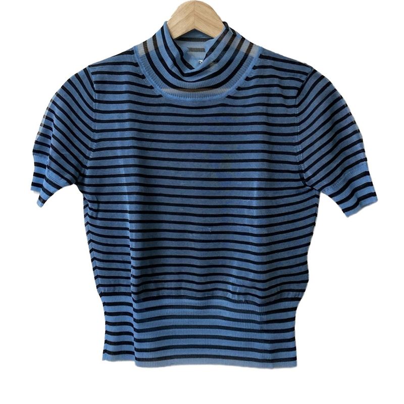 Fendi Short Sleeved Sweater Size 38 S Women's Beauty - Light Blue And Black