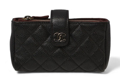 Chanel Pouch Card Case Coin Case Chanel Caviar Skin Black Bordeaux