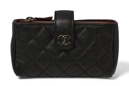 Chanel Pouch Card Case Coin Case Chanel Caviar Skin Black Bordeaux
