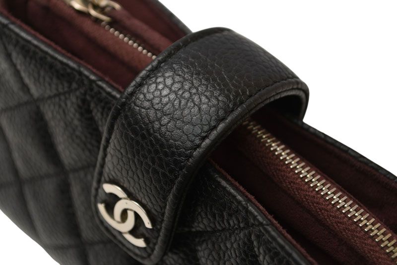 Chanel Pouch Card Case Coin Case Chanel Caviar Skin Black Bordeaux