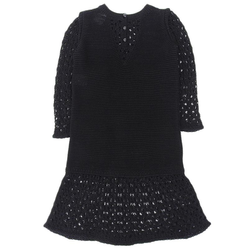 Chanel Knit 4 Pockets Knee Length Dress Women Cotton Black 36 P49313k06205 36