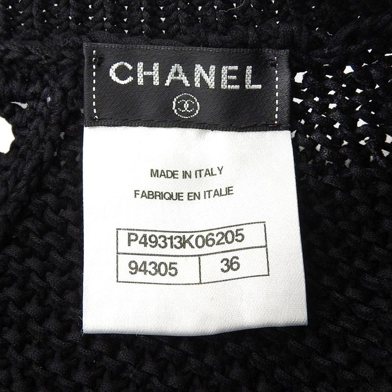 Chanel Knit 4 Pockets Knee Length Dress Women Cotton Black 36 P49313k06205 36