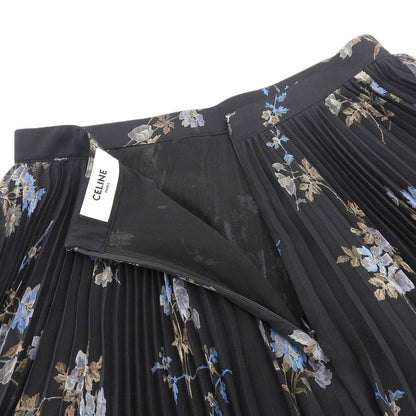 Celine Beautiful Silk Flower Sheer Pleated Skirt Women Black 36 2j369800t.96nb