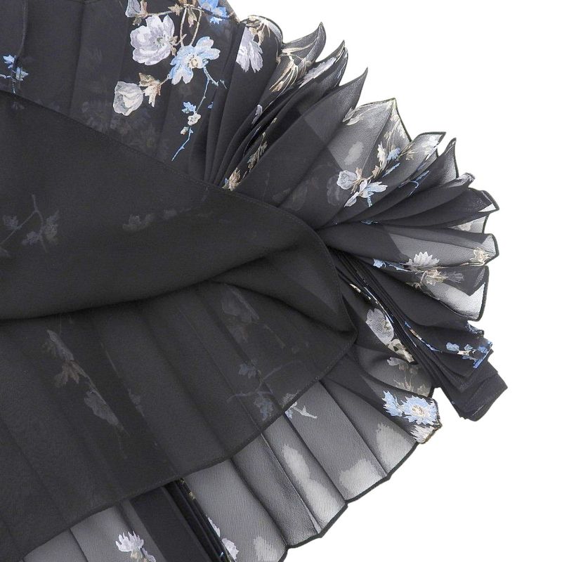 Celine Beautiful Silk Flower Sheer Pleated Skirt Women Black 36 2j369800t.96nb