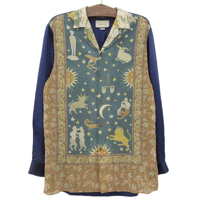 Gucci Stain Docking Satin Docking Shirt Top Men's Navy 44 595375 44