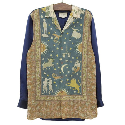 Gucci Stain Docking Satin Docking Shirt Top Men's Navy 44 595375 44