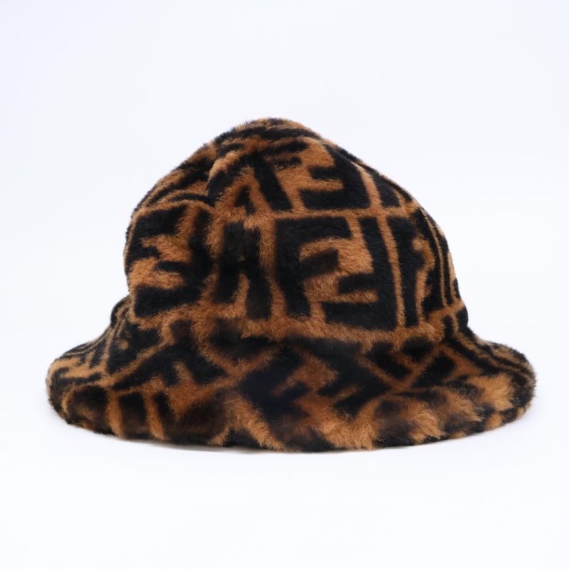 FendiGenuine Fxq632 A401 Zucca Pattern Lamb Fur Hat M