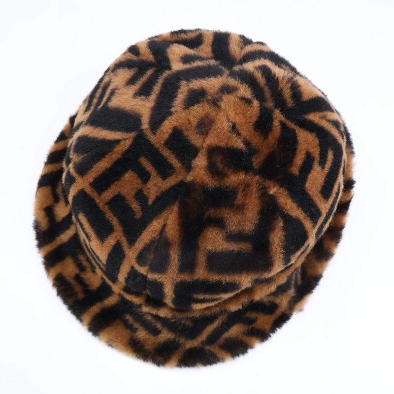 FendiGenuine Fxq632 A401 Zucca Pattern Lamb Fur Hat M