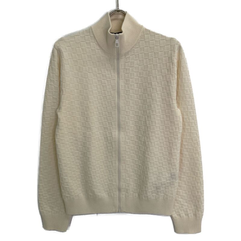 Louis Vuitton Rm212q VOR Hjn41w White Damier Knit Zip-up Cardigan XS