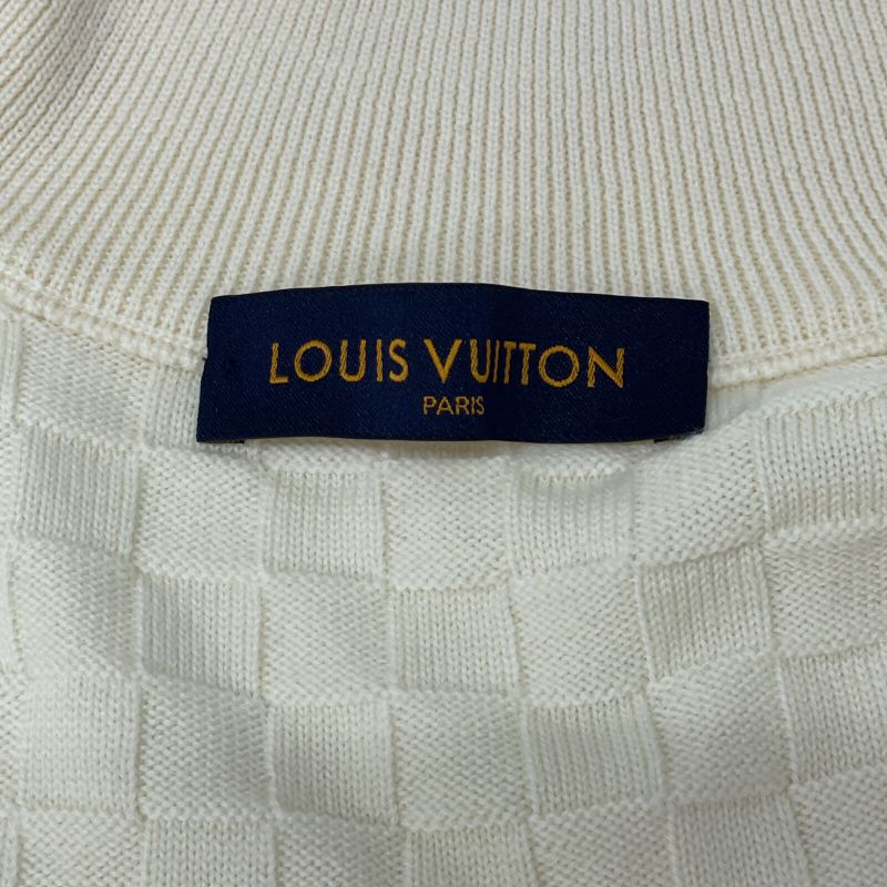Louis Vuitton Rm212q VOR Hjn41w White Damier Knit Zip-up Cardigan XS