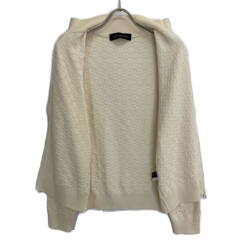 Louis Vuitton Rm212q VOR Hjn41w White Damier Knit Zip-up Cardigan XS