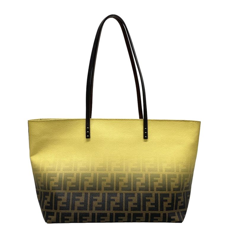 Fendi Tote Bag Roll Bag Zucca Pattern 8bh198 Yellow And Brown Leather