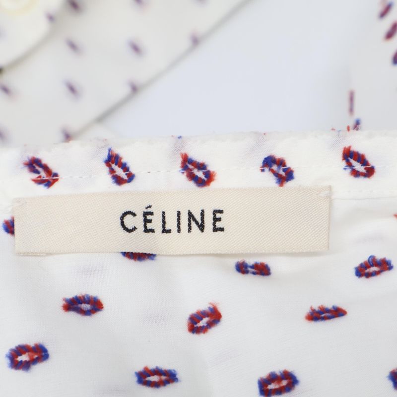 Celine 2 0m36/6712 White Phoebe Period Dot Tuxedo Shirt 34