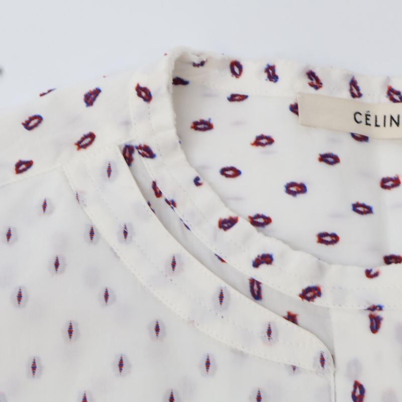 Celine 2 0m36/6712 White Phoebe Period Dot Tuxedo Shirt 34
