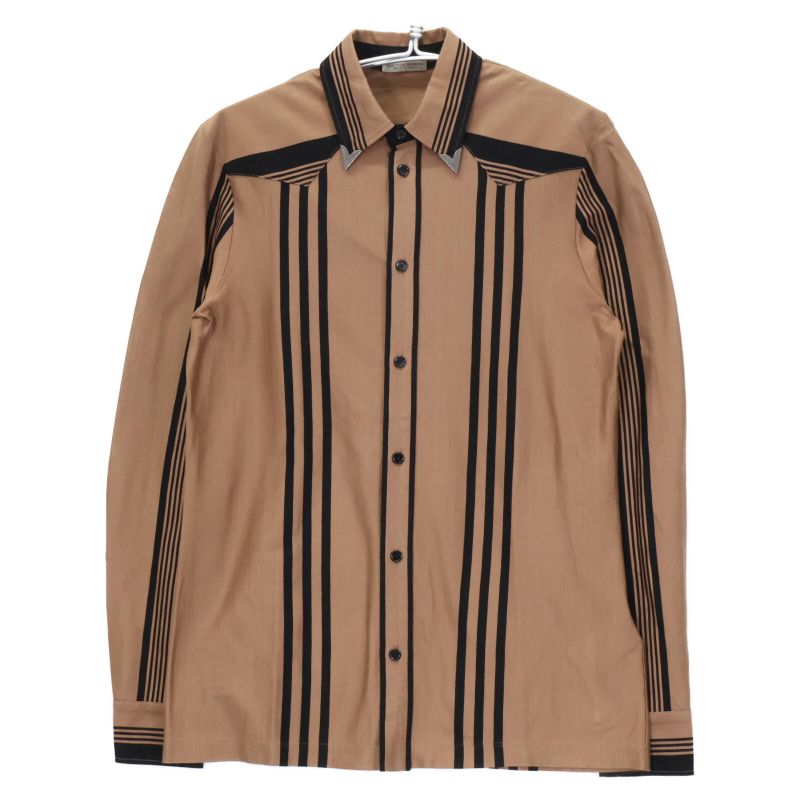 Bottega Veneta Brown 50924 Striped Western Shirt 46