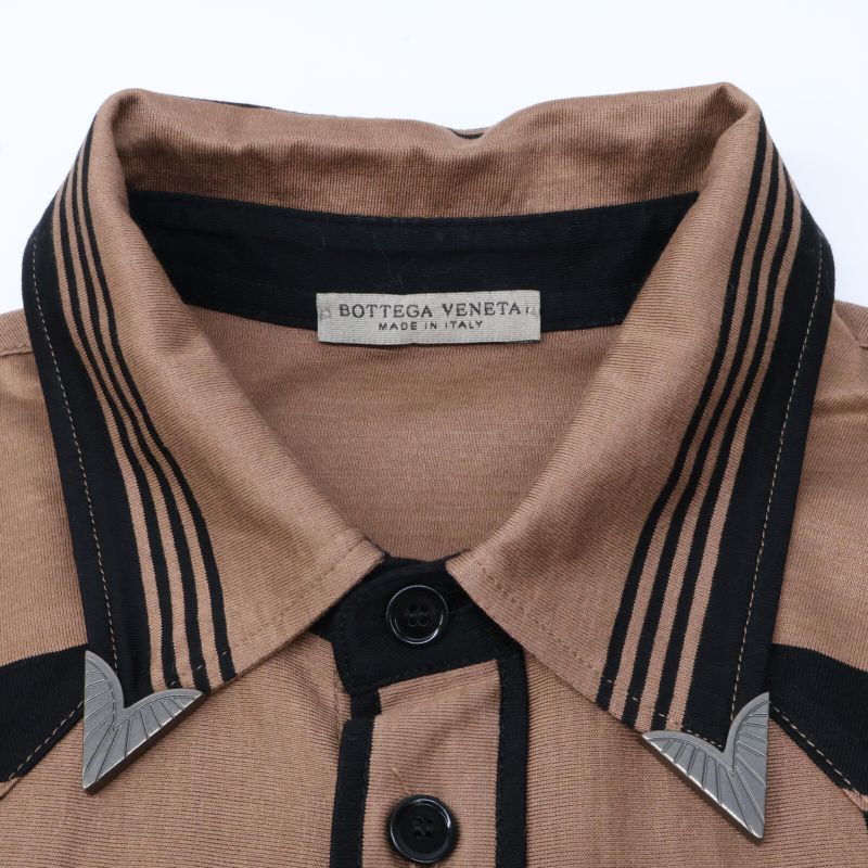 Bottega Veneta Brown 50924 Striped Western Shirt 46