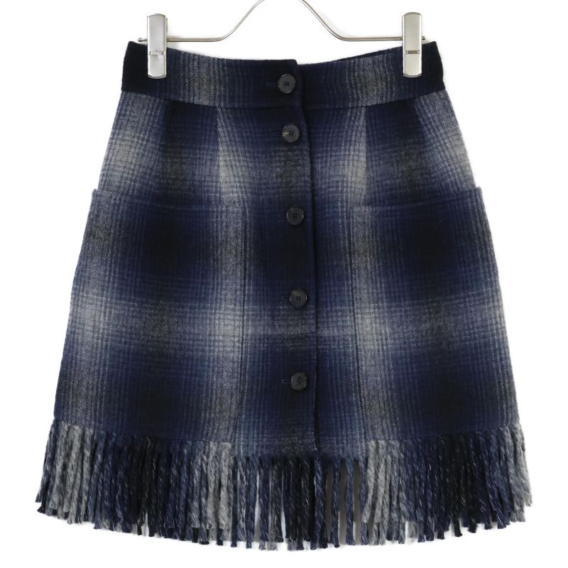 Christian DIOR Blue Checked Wool Skirt 050j40a1285 34