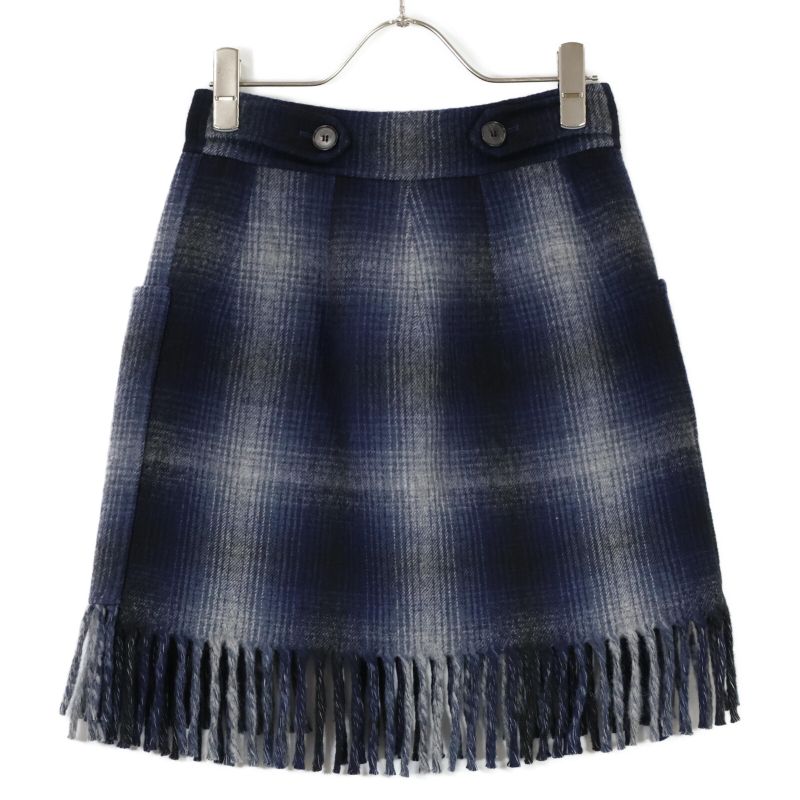 Christian DIOR Blue Checked Wool Skirt 050j40a1285 34