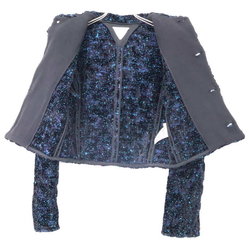 Bottega Veneta Black/blue 686158 Chenille Bouclé Jacket 38