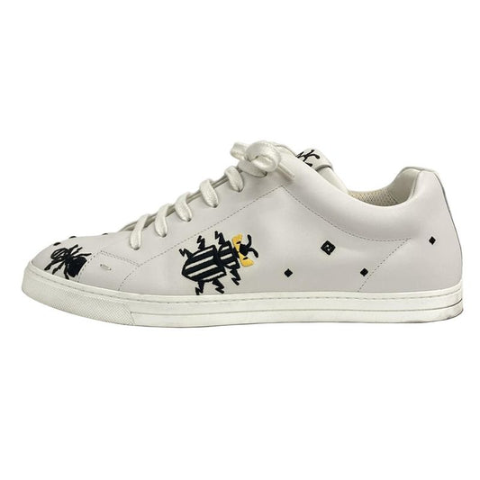 Fendi Sneakers 9 Men's 7e1160 White X Black X Yellow Bugs / Size 9 Leather