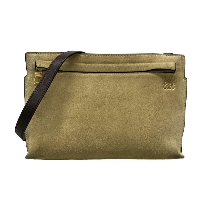 Loewe Clutch Bag T Pouch Beige×dark Brown Leather