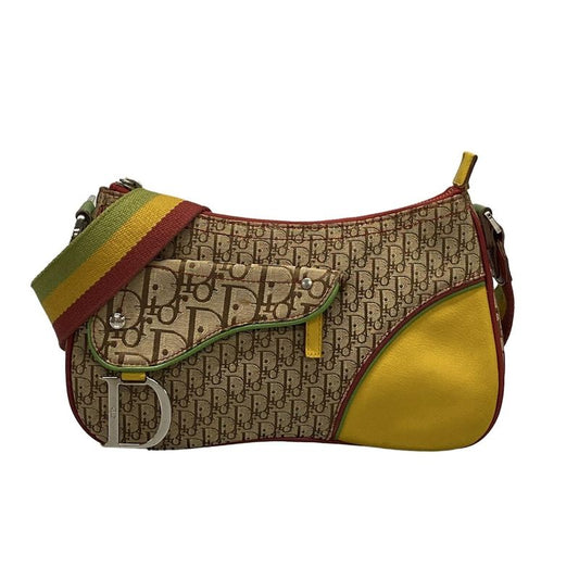 Dior/christian Dior Shoulder Bag Rasta/trotter Beige×red×multi Leather