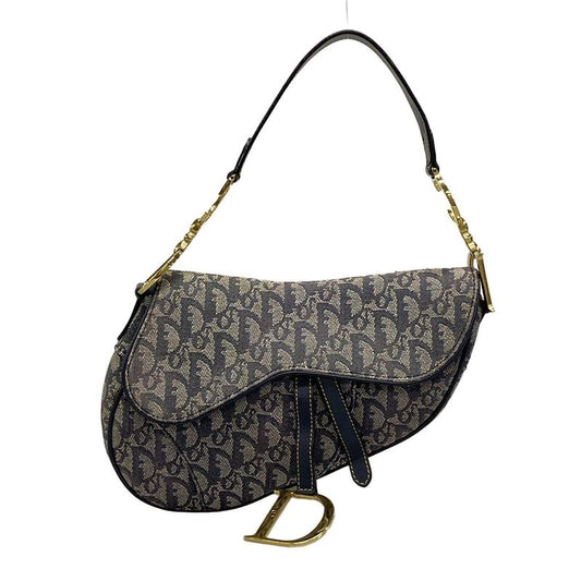 Dior/christian Dior Handbag Saddle Bag/trotter Navy And Ivory Gold Hardware