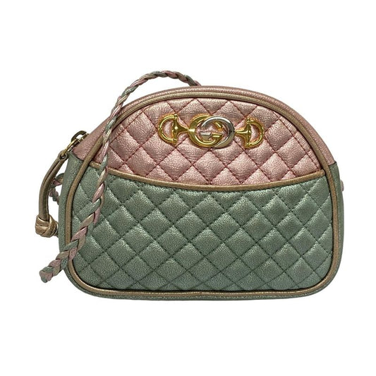 Gucci Shoulder Bag Zumi Laminated Quilted 534951 Light Blue Pink And Beige