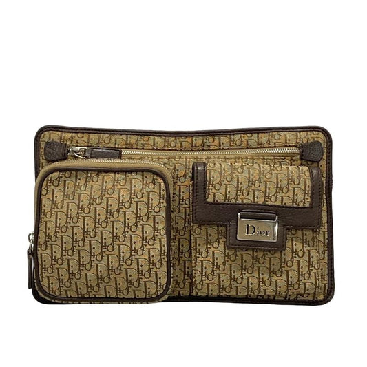 Dior/christian Dior Waist Pouch Street Chic/trotter Beige And Dark Brown Leather