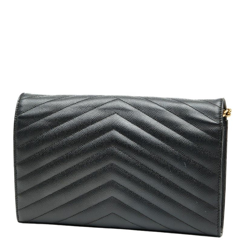 Saint Laurent Cassandra YSL Logo Chain Wallet Black Leather Women Saint Laurent