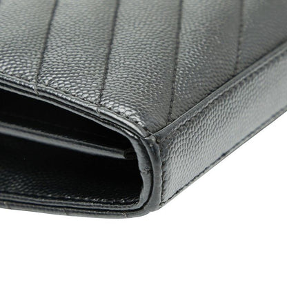 Saint Laurent Cassandra YSL Logo Chain Wallet Black Leather Women Saint Laurent