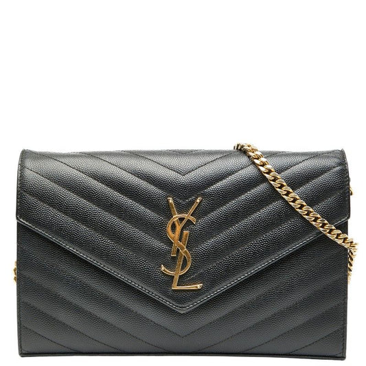 Saint Laurent Cassandra YSL Logo Chain Wallet Black Leather Women Saint Laurent